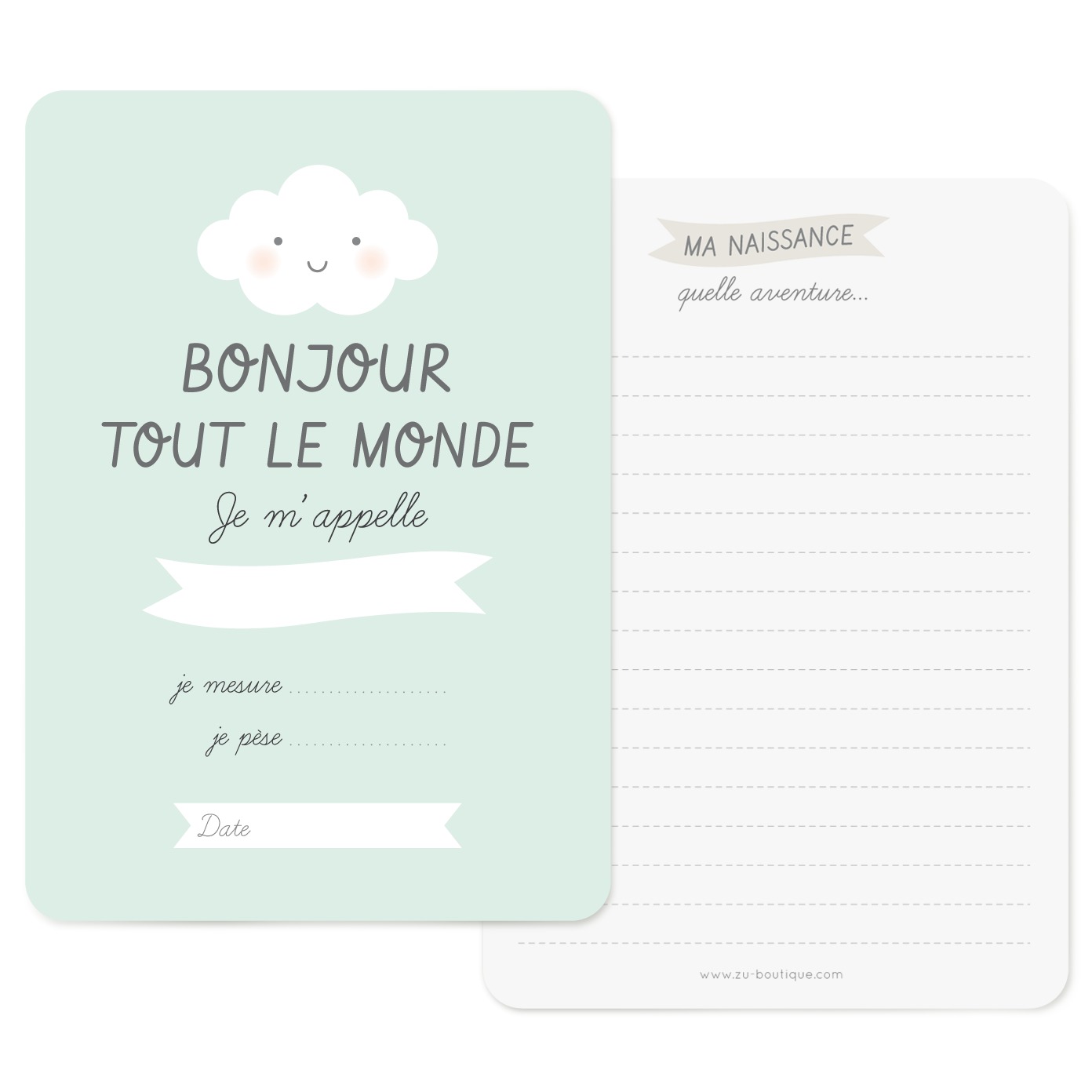 Carte de naissance, cadeau de naissance, carte bonjour bébé bleue - Zü