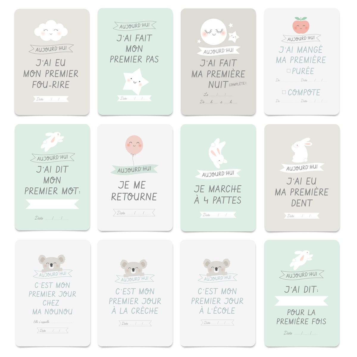 Mes Premieres Fois 15 Cartes Souvenirs Cartes Etapes Pour La Premiere Annee De Bebe Cadeaux Et Souvenirs Pour Nouveau Ne Produits Handmade Bhattbros Com