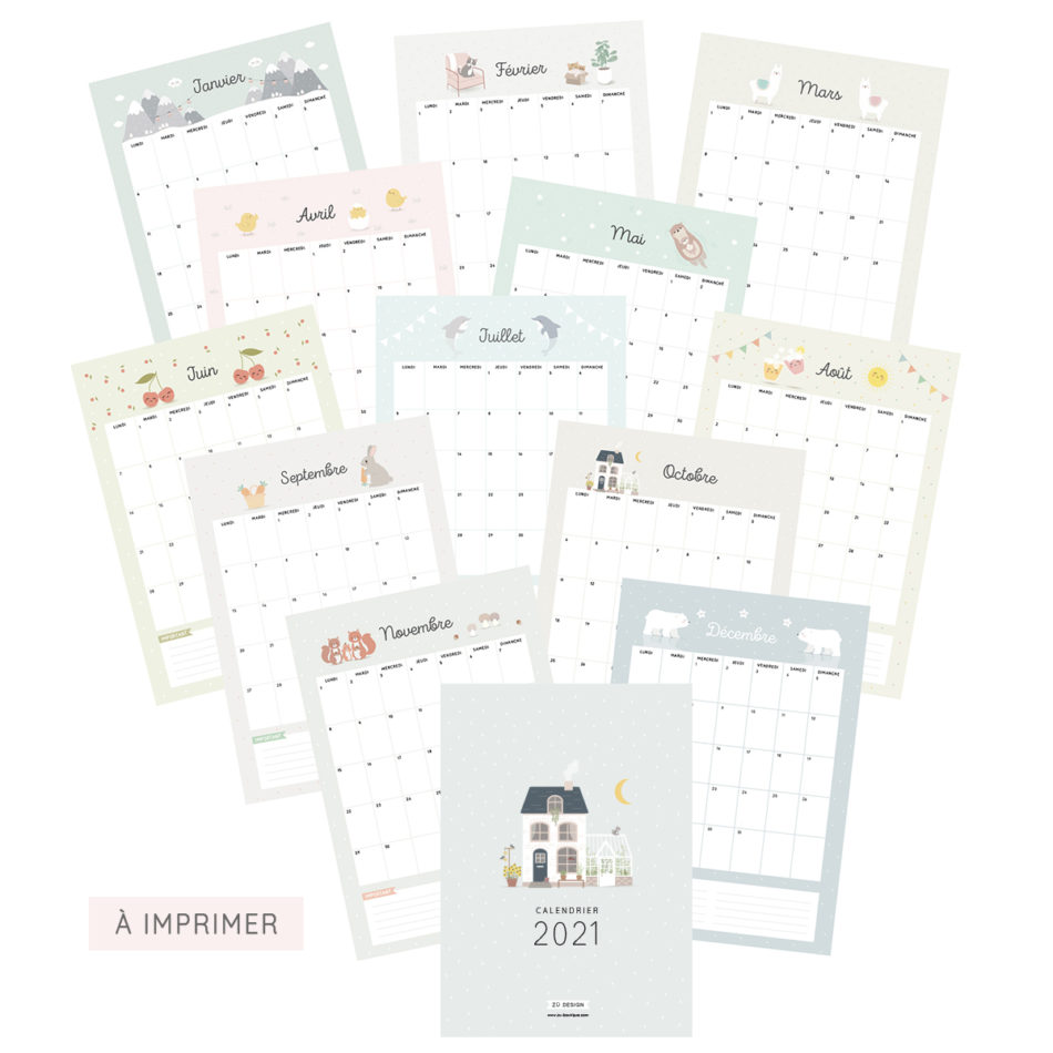 Calendrier Mensuel 21 A Imprimer Au Format Zu Boutique