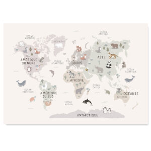 Affiche Carte du monde Animaux