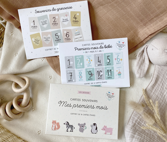 Carte souvenir de grossesse et premiers mois de bébé Zü boutique cadeaux de naissance bébé