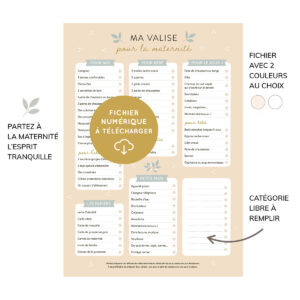 Fiche Valise pour la maternité à imprime...