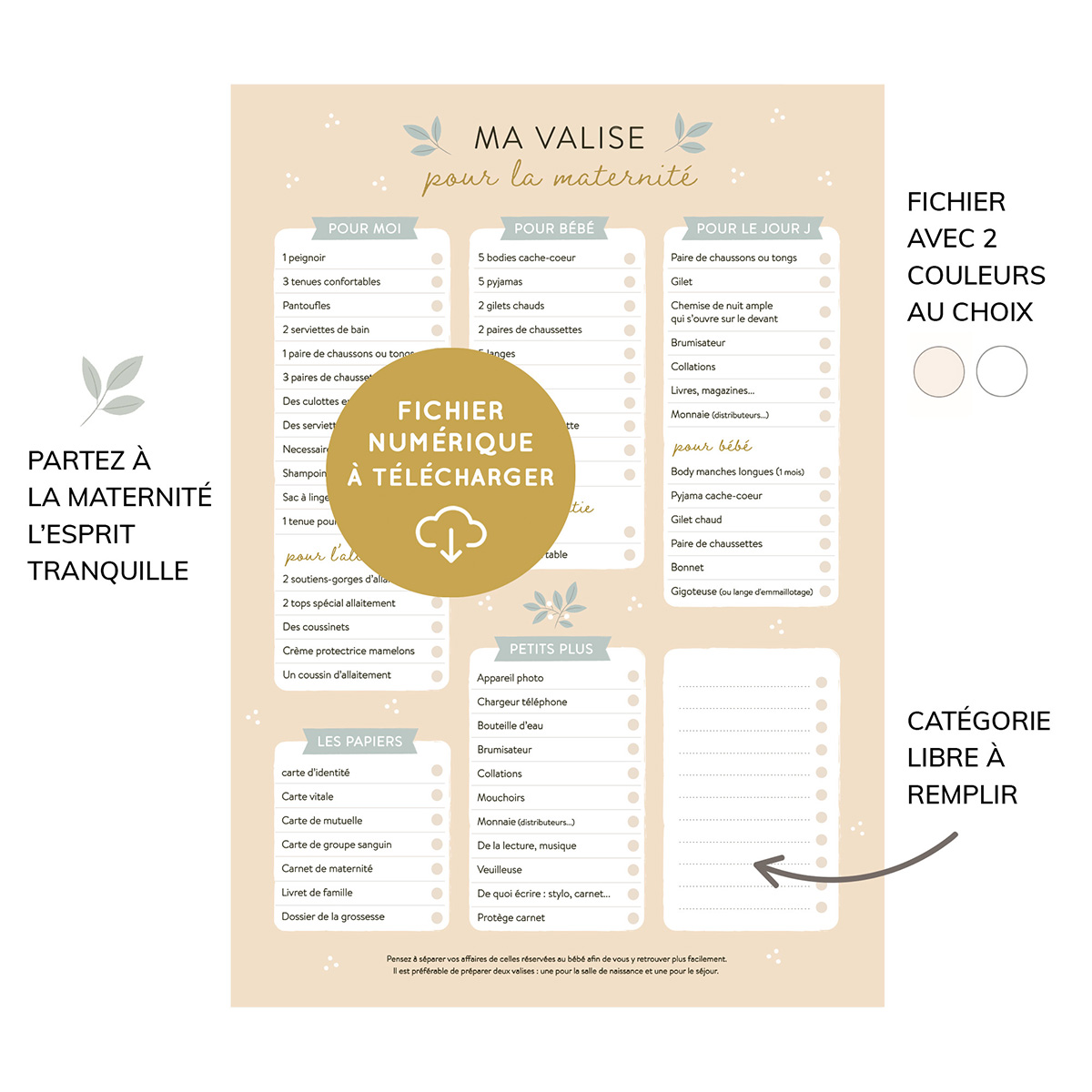 Checklist valise pour la maternité à télécharger