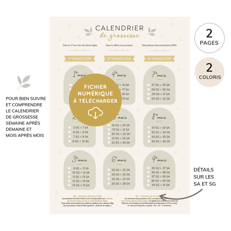 Fiche Calendrier de grossesse à imprimer...
